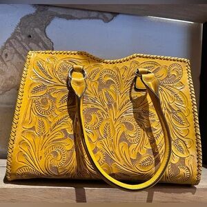 Hand tooled leather tote